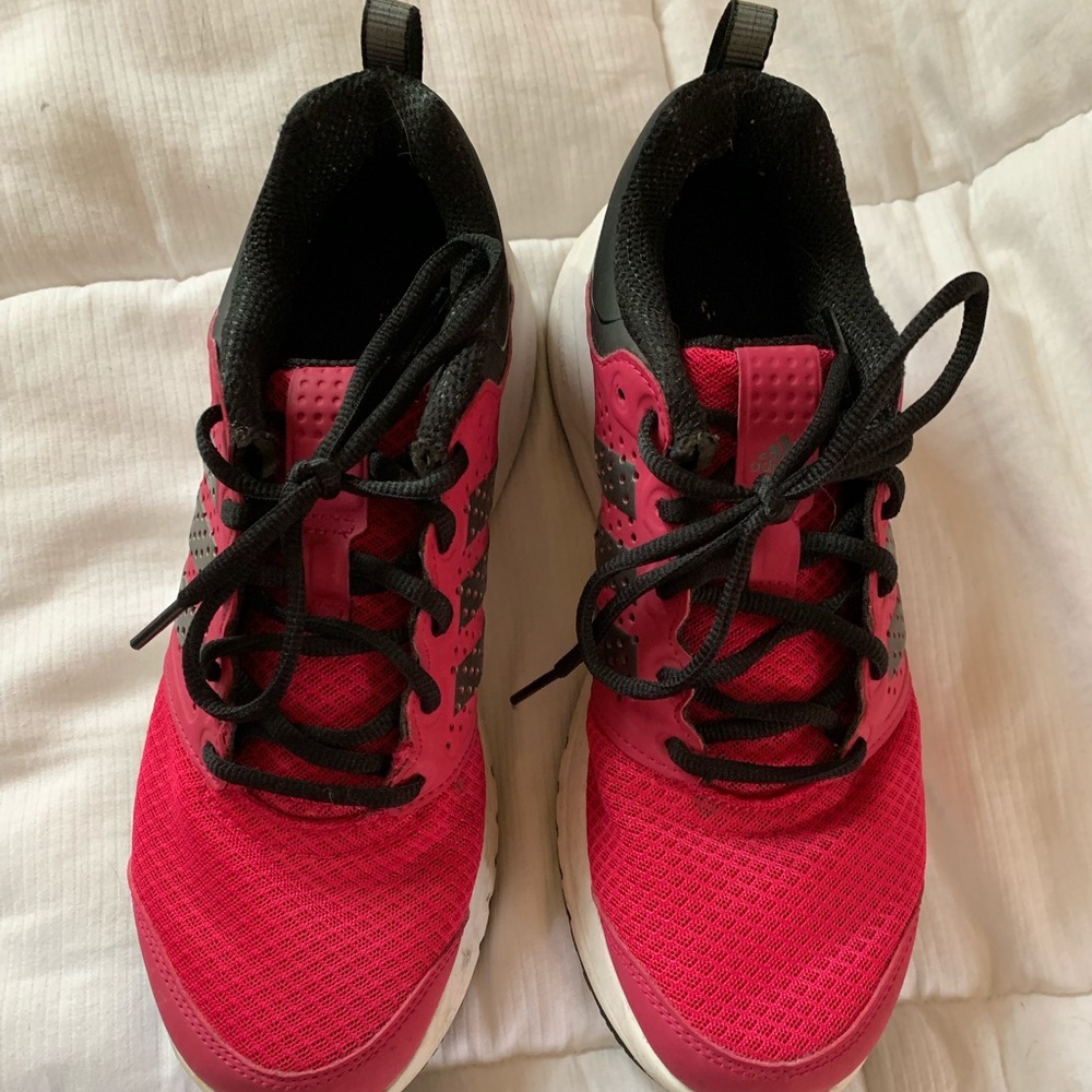 Adidas pink and black running shoes